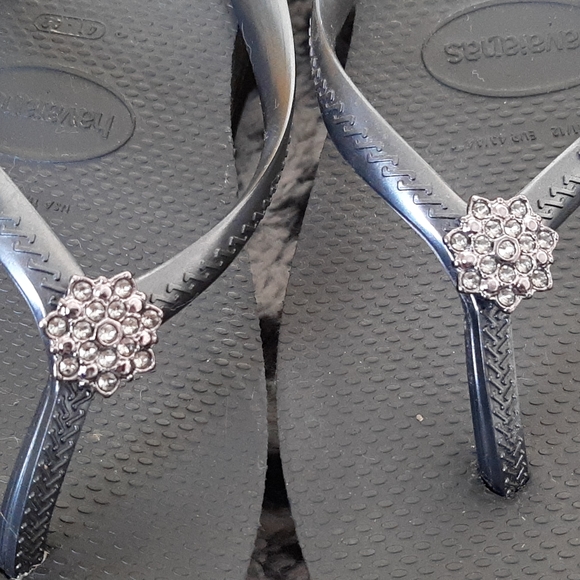 Womens wedge Sandals Havaianas black Rhinestone shoes flip Flops - Picture 3 of 4